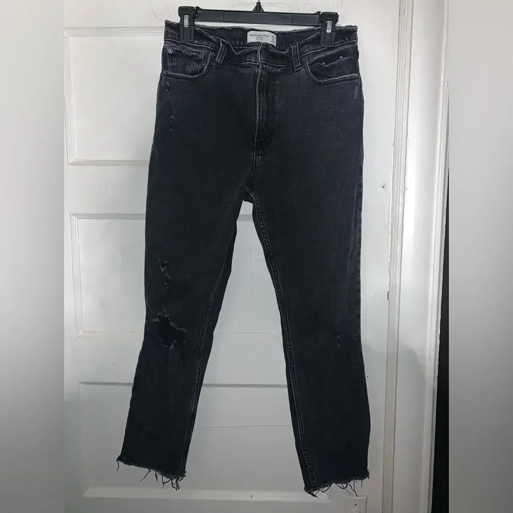 Abercrombie & fitch black ripped‎ skinny high rise jeans size 6 short